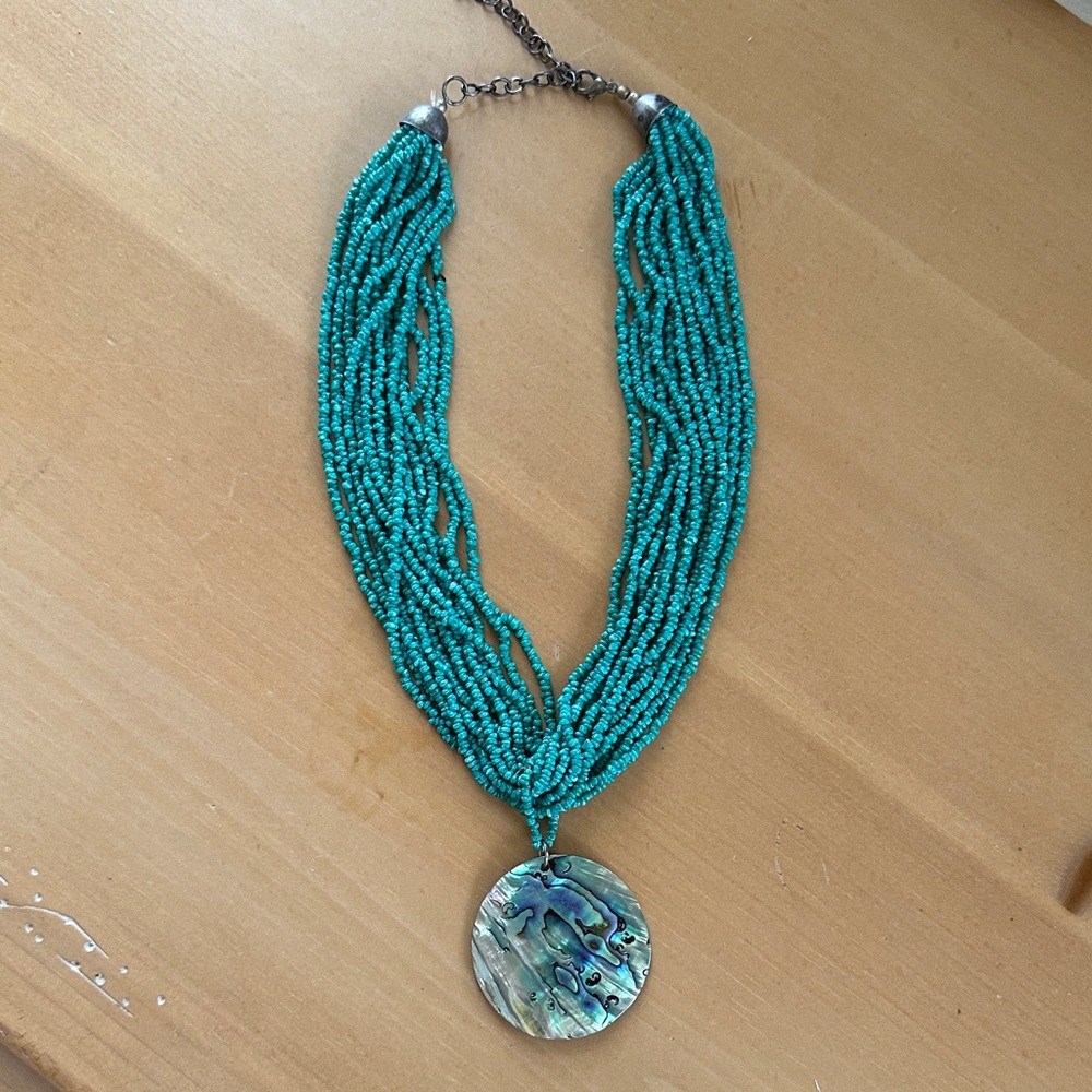 Turquoise Beaded Necklace with Abalone Pendant